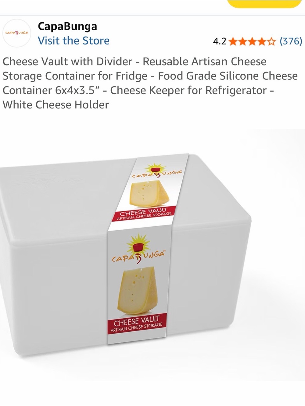 Capabunga White Cheese Vault - Reusable Silicone Cheese Storage